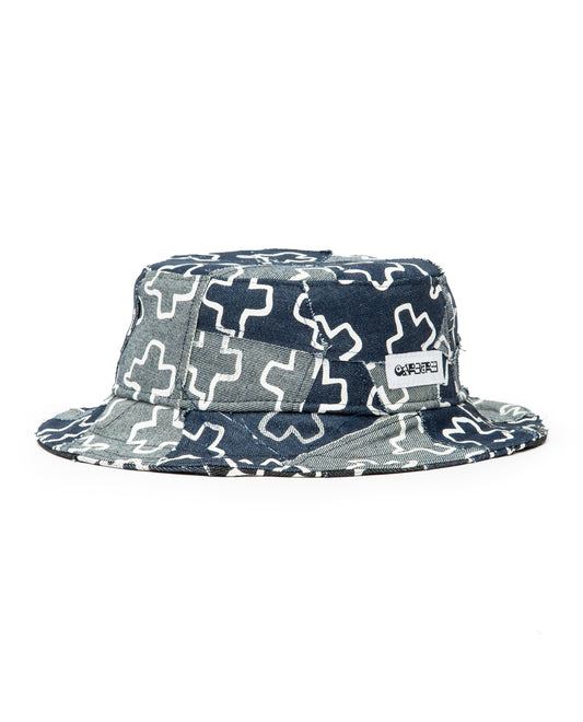 Denim Patchwork Bucket Hat (large size)