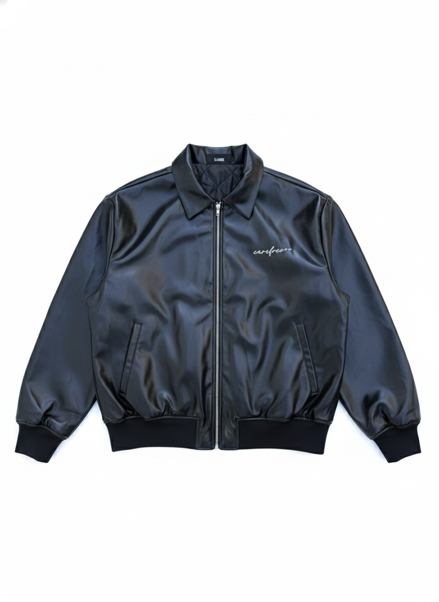 Embroidered Pleather Varsity Jacket.