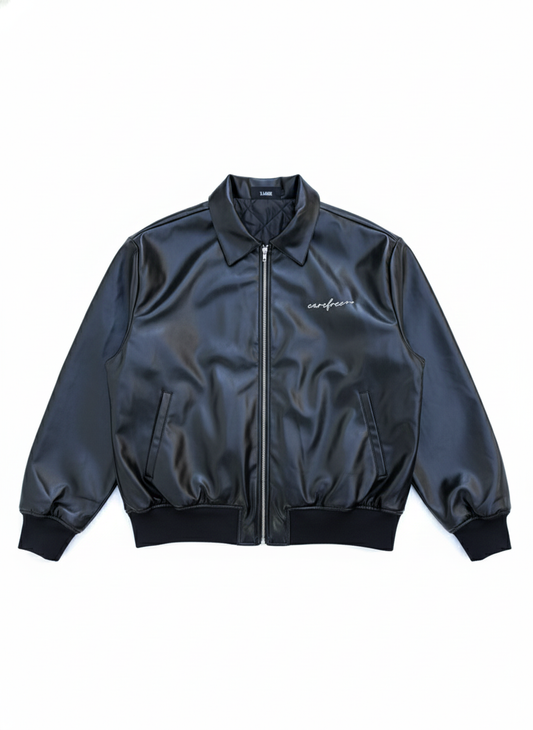 Embroidered Pleather Varsity Jacket.